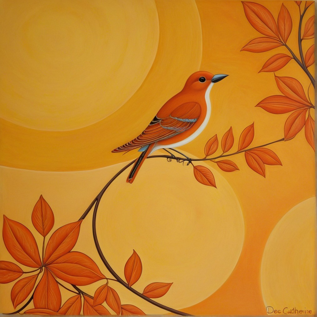 Vibrant Bird on Branch with Autumn Leaves Painting