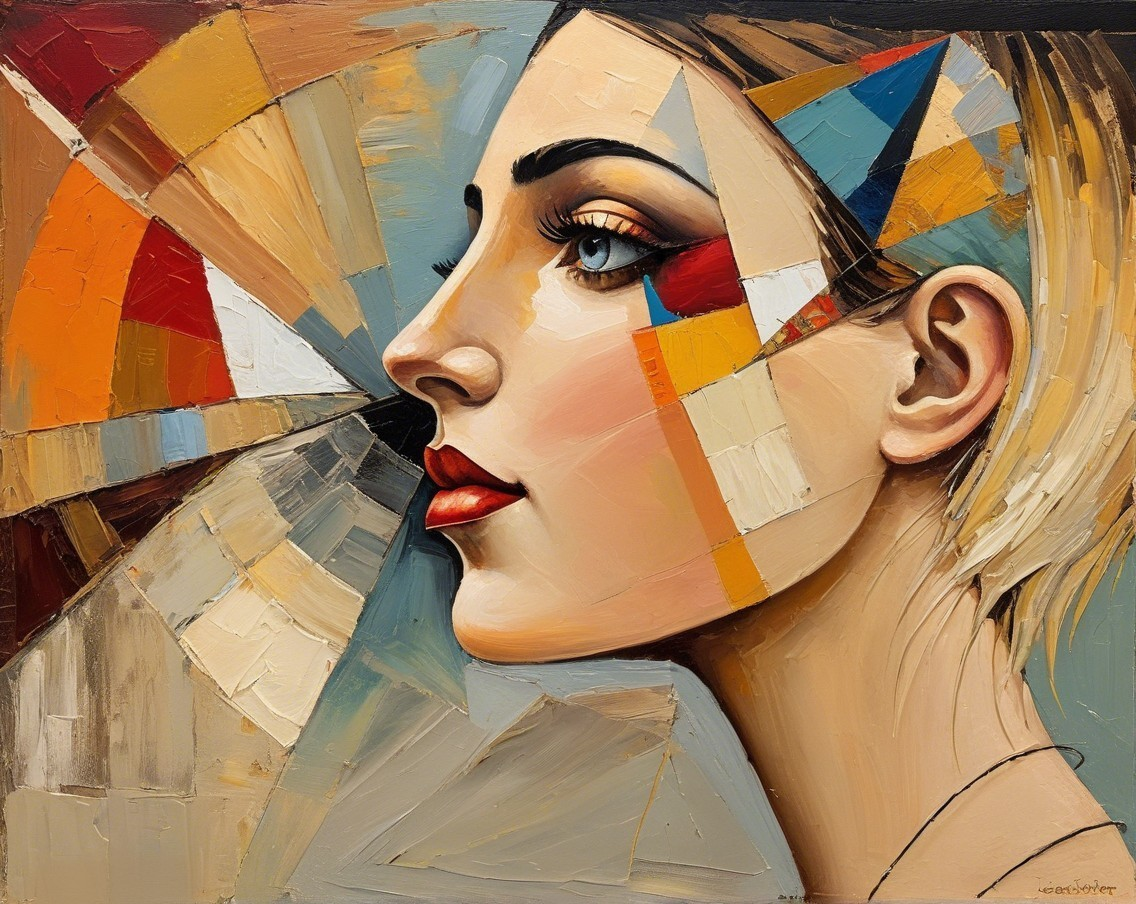 Abstract Portrait of Woman with Geometric Patterns