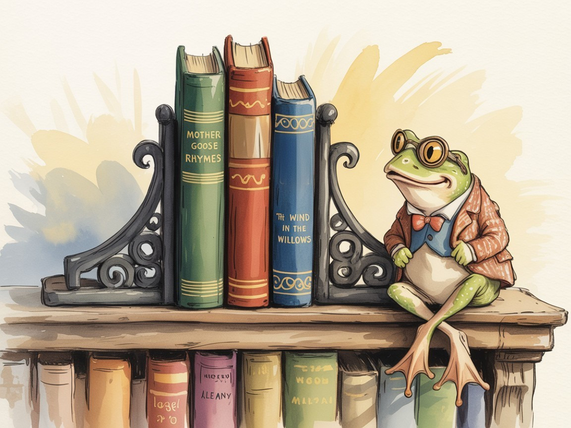 Whimsical Frog Illustration with Classic Children's Books