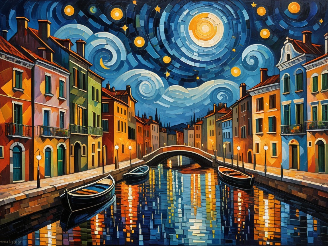 Vibrant Night Scene of a Picturesque Canal