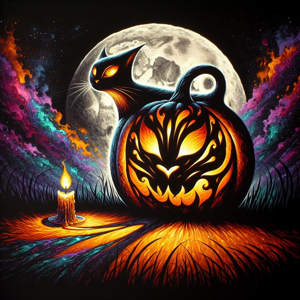 Mystical Halloween Scene with Jack-o'-Lantern and Cat