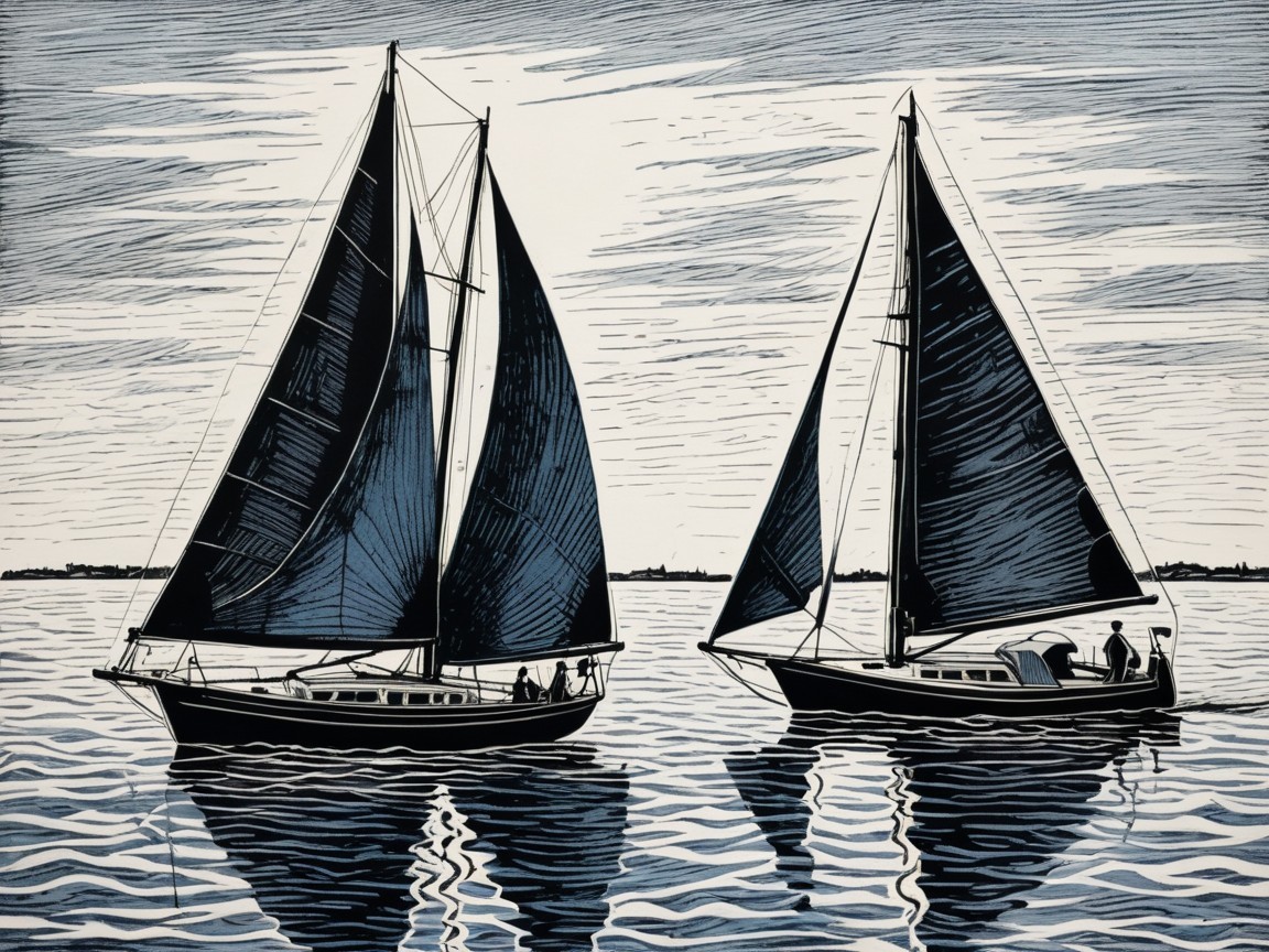 Sailboats on Tranquil Waters with Reflective Ripples