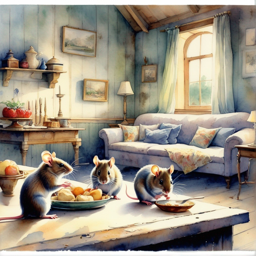 Cozy Room with Mice and Charming Decor Elements