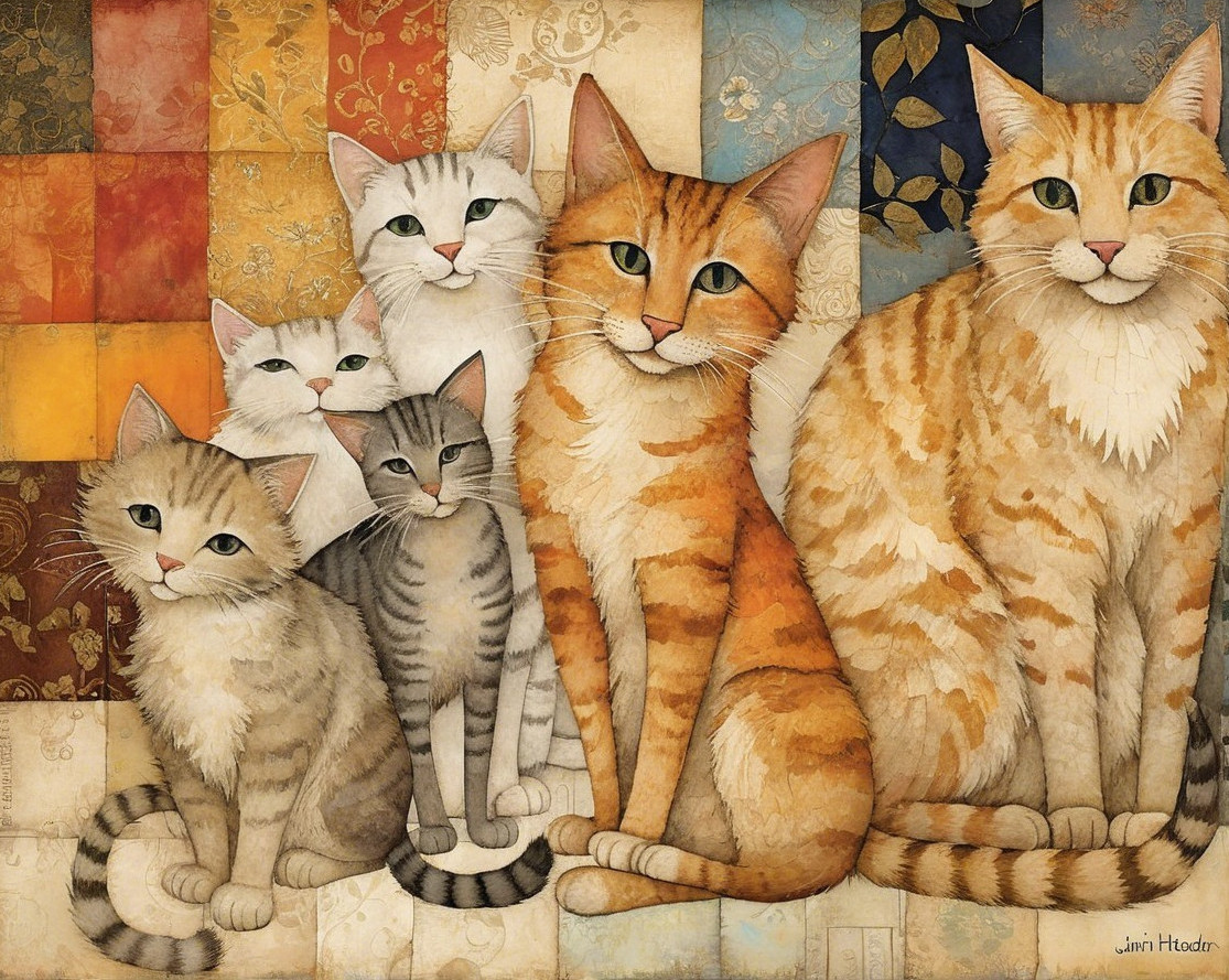 Group of Six Cats with Distinct Colors and Patterns