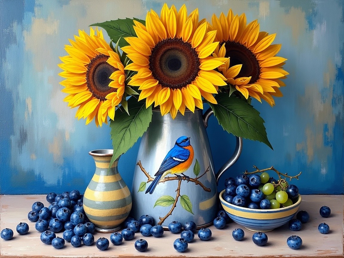 Vibrant Still Life with Pitcher and Sunflowers