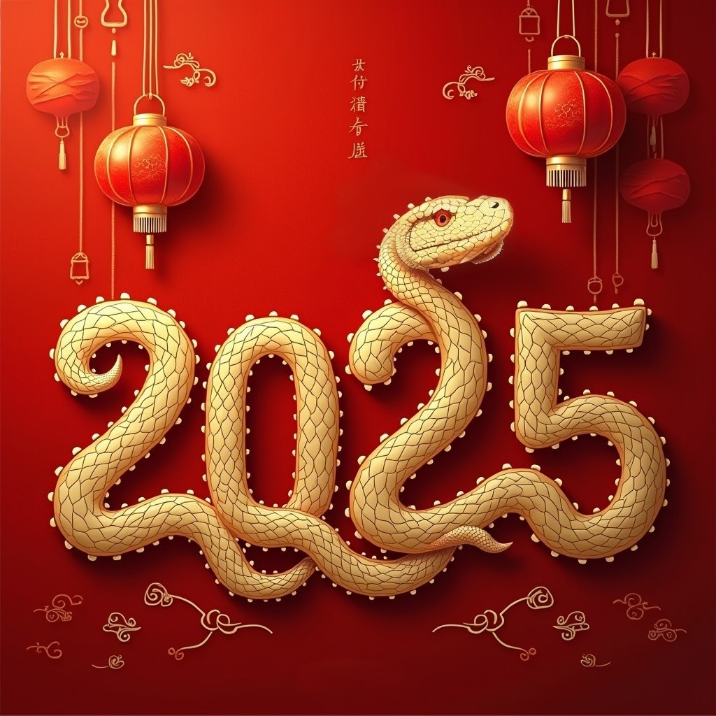 2025 Lunar New Year Design with Snake and Lanterns