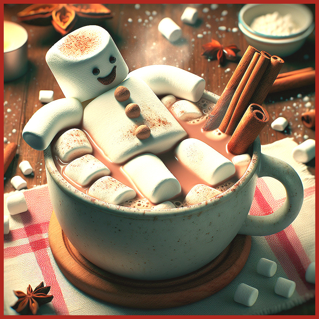 Whimsical Marshmallow in Cozy Hot Chocolate Setting