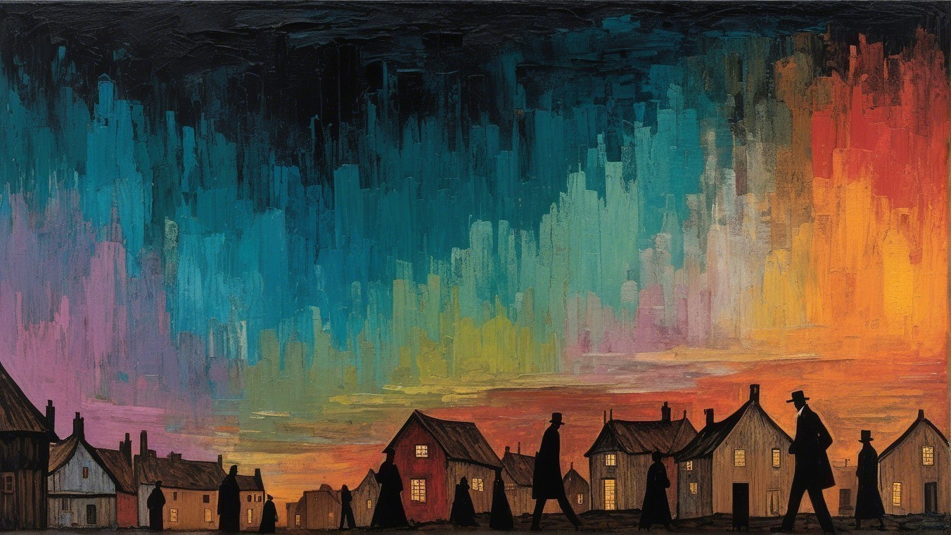 Silhouette of a Village Against a Colorful Sky