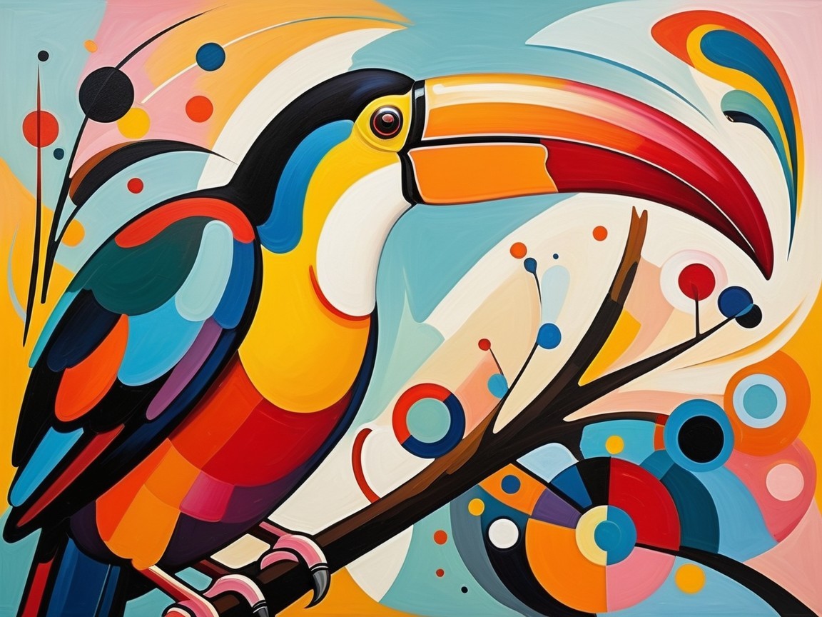 Abstract Toucan on Branch with Bold Colors and Patterns