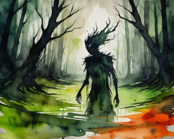 Silhouette Figure in a Misty Forest Scene