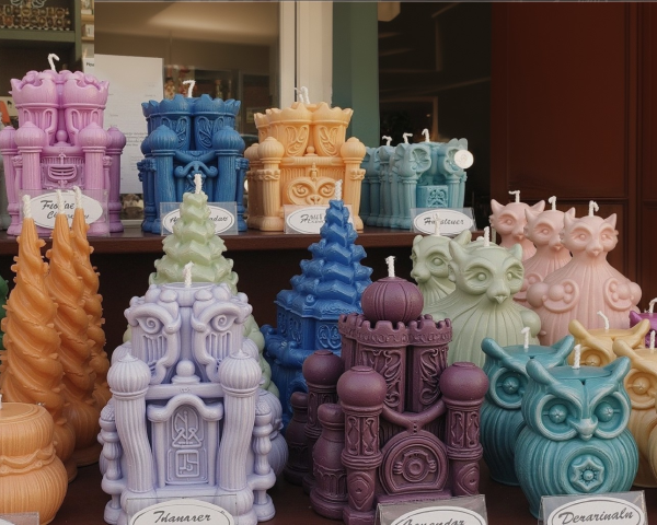 Intricately Designed Candles in Outdoor Shop Display