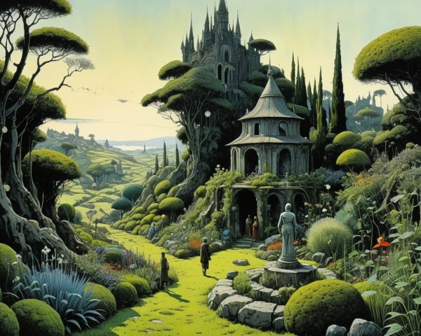 Serene Landscape with Gazebo and Majestic Castle