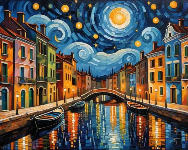 Vibrant Night Scene of a Picturesque Canal