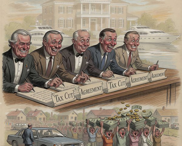 Political Caricature of Wealth and Tax Cuts Dynamics