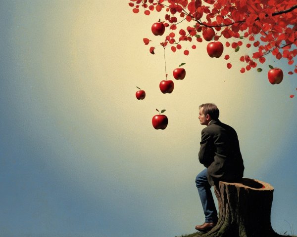 Contemplative Figure with Apples in Autumn Scene
