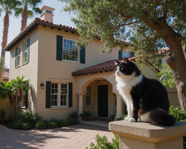 Mediterranean-Inspired Home with Lush Surroundings