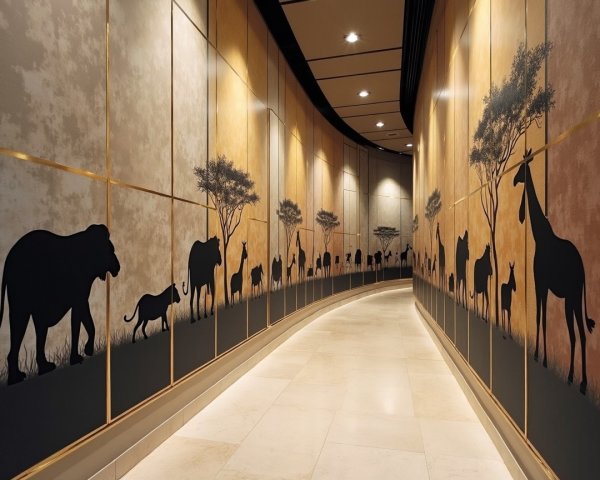 Winding Hallway with Animal Silhouettes and Accents