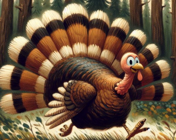 Cartoon-Style Turkey in a Forest Setting