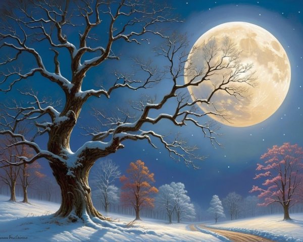 Wintry Landscape with Luminous Moon and Bare Trees