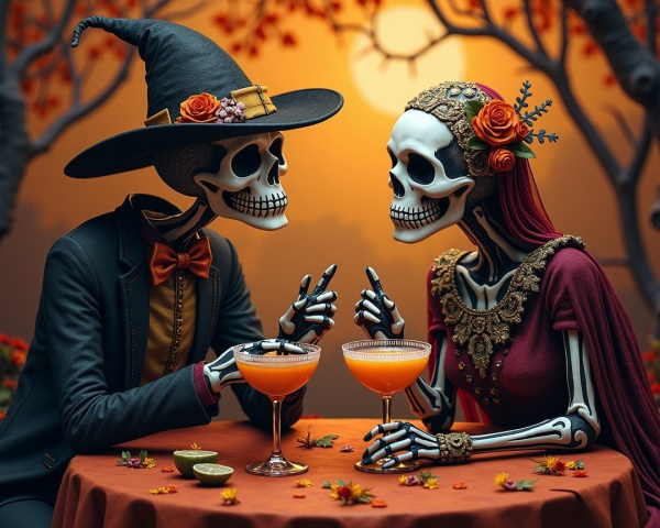 Elegant Skeletons in Romantic Sunset Setting