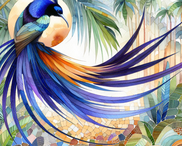 Vibrant Bird with Colorful Feathers in Tropical Scene