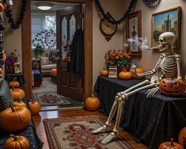 Halloween Decor in a Cozy Hallway Setting