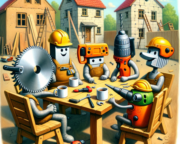 Animated Tools Enjoying Coffee Break at Construction Site