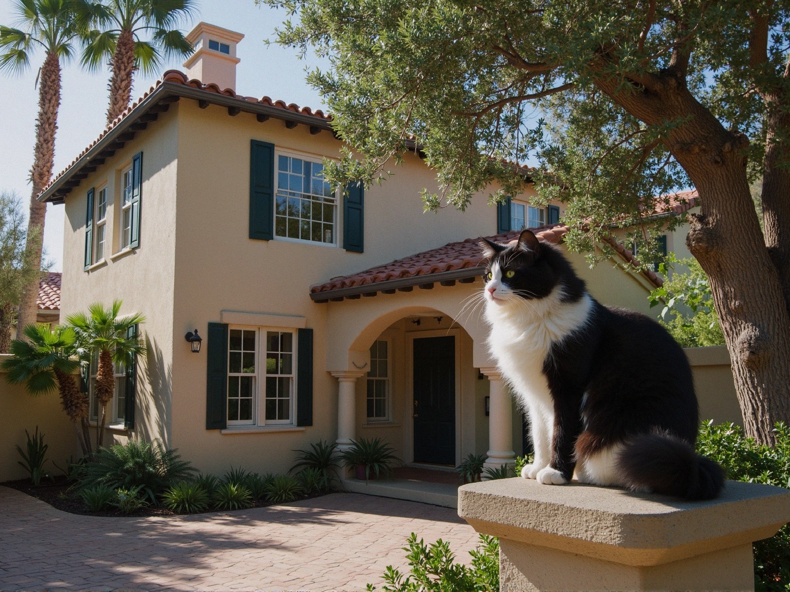 Mediterranean-Inspired Home with Lush Surroundings