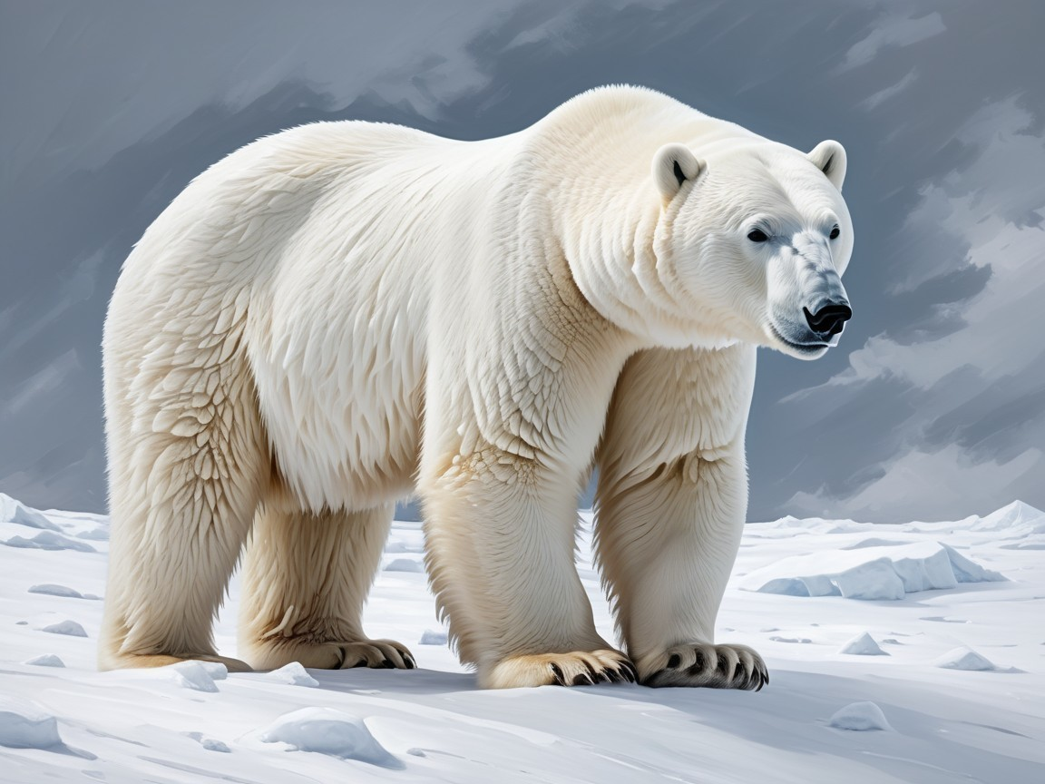 Polar Bear in Arctic Landscape with Snow and Ice