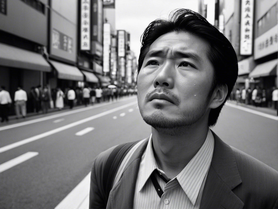 Contemplative Man Under City Advertisement Canopy