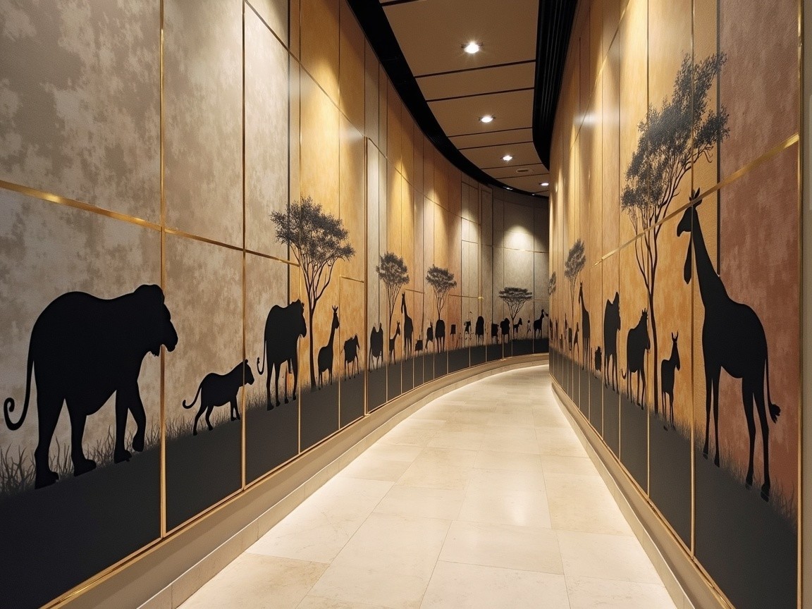 Winding Hallway with Animal Silhouettes and Accents
