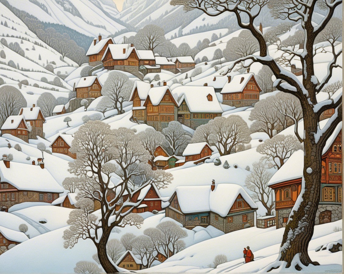Charming Village in a Snow-Covered Winter Landscape