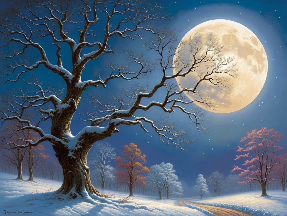 Wintry Landscape with Luminous Moon and Bare Trees