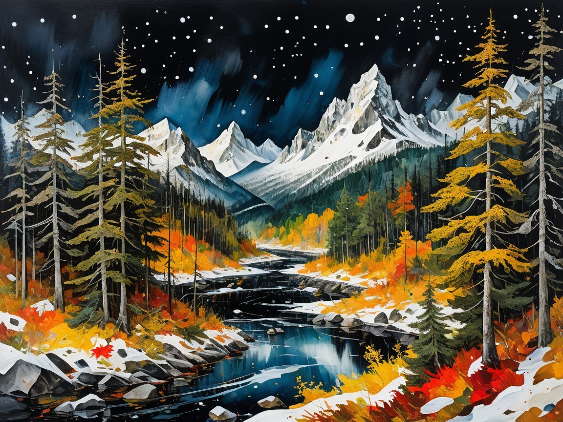 Serene Landscape with River, Trees, and Mountains