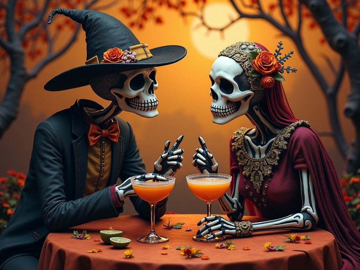 Elegant Skeletons in Romantic Sunset Setting
