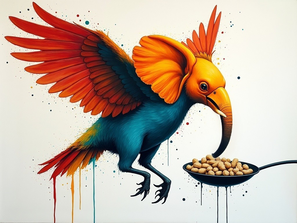 Vibrant Fantastical Bird with Colorful Features