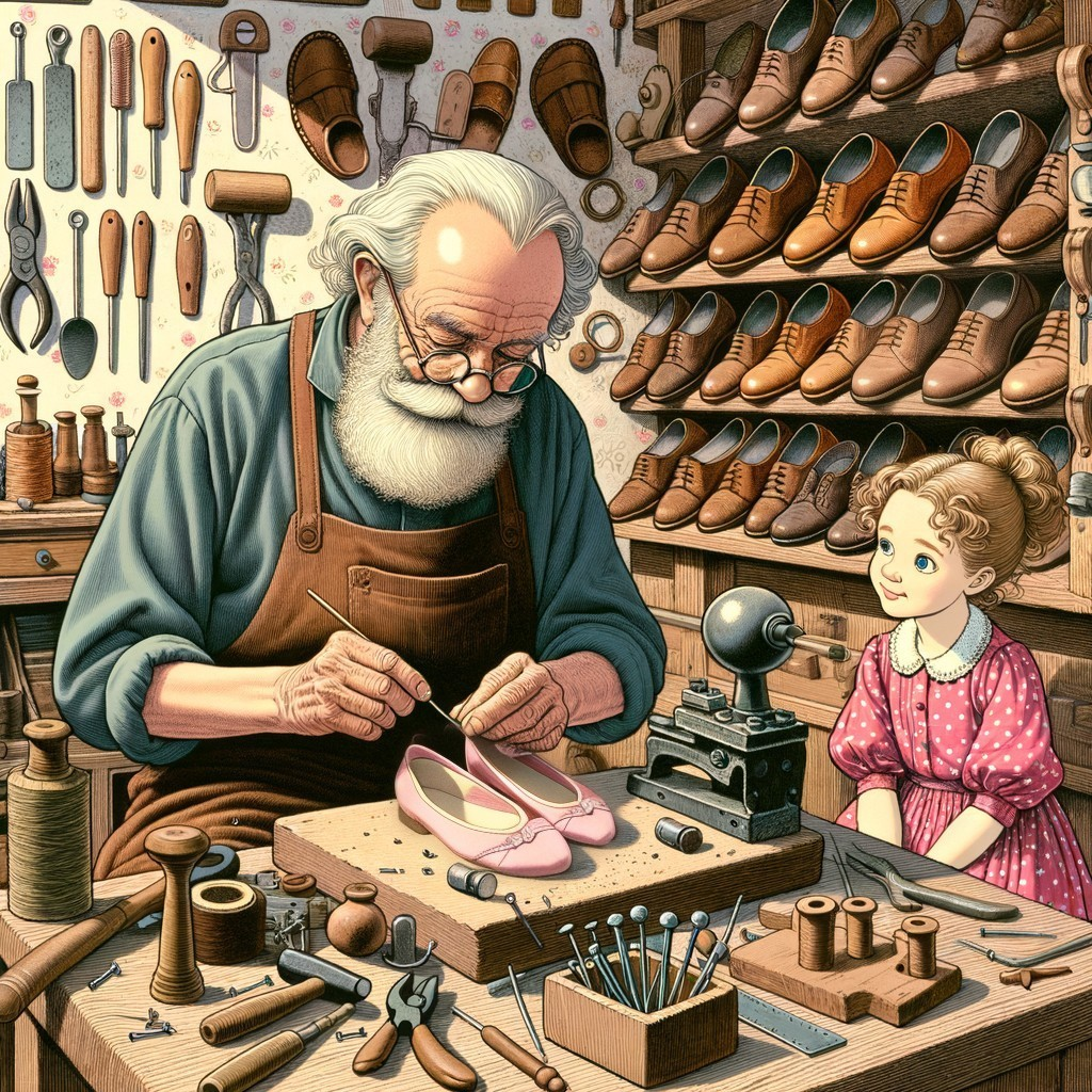 Elderly Shoemaker Crafts Pink Ballet Shoes in Workshop