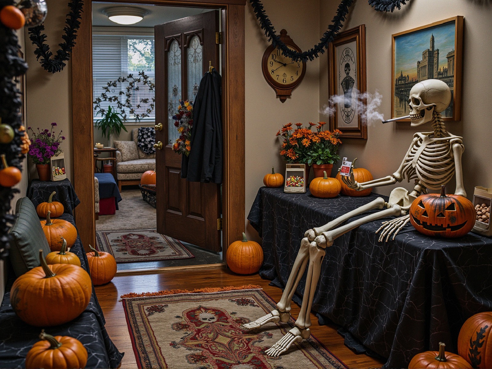 Halloween Decor in a Cozy Hallway Setting