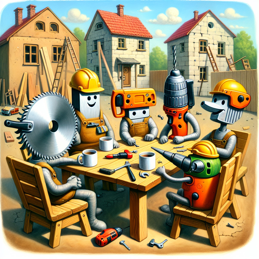 Animated Tools Enjoying Coffee Break at Construction Site