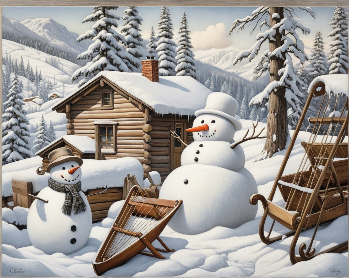 Cozy log cabin in a snowy winter landscape
