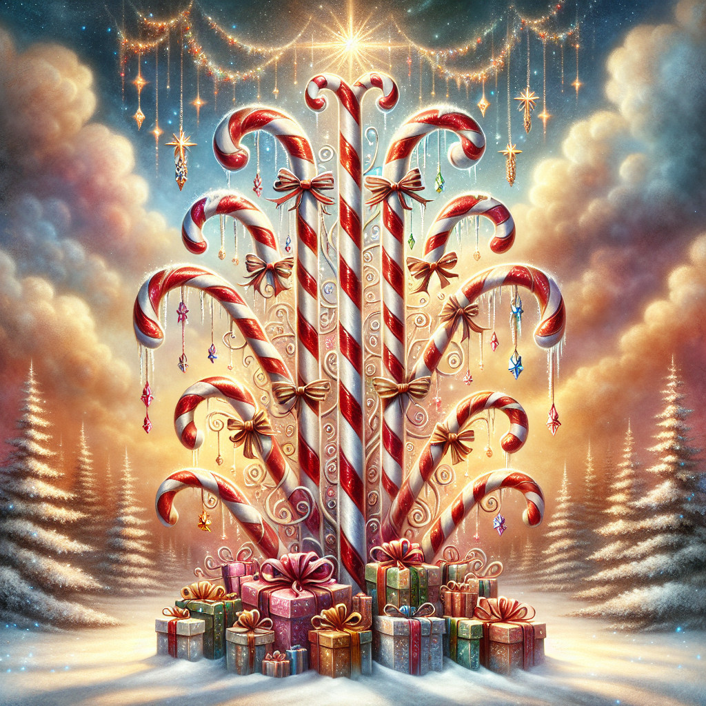 Whimsical Christmas Scene with Candy Cane Tree