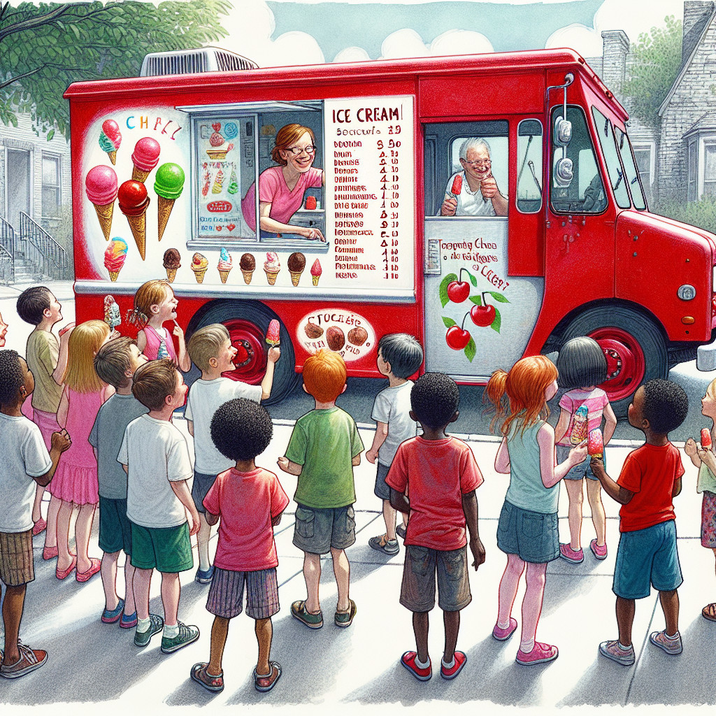 Ice Cream Truck Scene with Children on Sunny Street