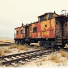 Abandoned Rusty Orange Train Caboose on Weathered Tracks