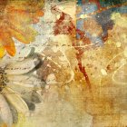 Colorful cityscape painting at sunset by a river