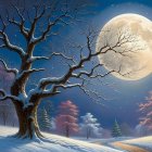 Wintry Landscape with Luminous Moon and Bare Trees