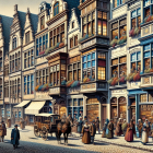 Vibrant Medieval Street Scene with Market Activity