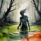 Silhouette Figure in a Misty Forest Scene