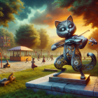 Whimsical Cat Statue Playing Violin in Sunset Park