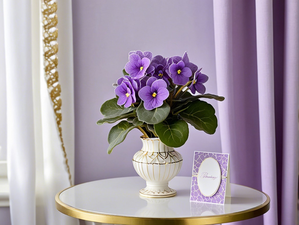 Vibrant purple violets in an elegant vase arrangement