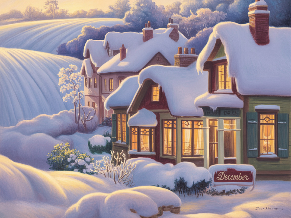 Charming Snow-Covered Houses in a Winter Landscape